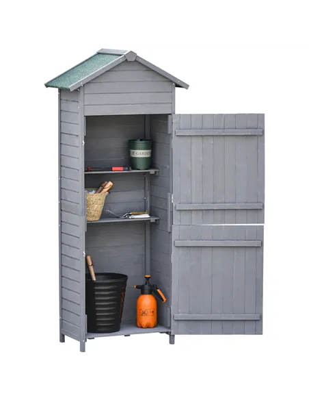 Outsunny Wooden Garden Storage Shed Utility Gardener Cabinet w/ 3 Shelves, Tilted-felt Roof and Two Lockable Doors, 79cm x 49cm 