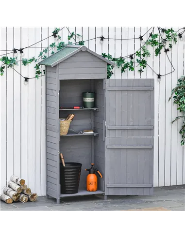 Outsunny Wooden Garden Storage Shed Utility Gardener Cabinet w/ 3 Shelves, Tilted-felt Roof and Two Lockable Doors, 79cm x 49cm 