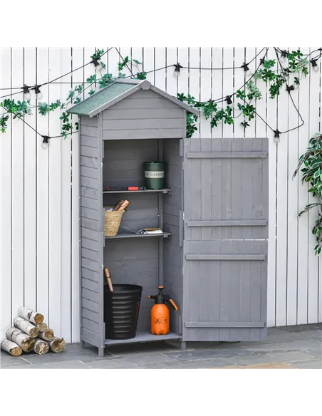 Outsunny Wooden Garden Storage Shed Utility Gardener Cabinet w/ 3 Shelves, Tilted-felt Roof and Two Lockable Doors, 79cm x 49cm 