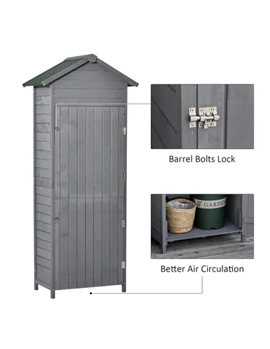 Outsunny Wooden Garden Storage Shed Utility Gardener Cabinet w/ 3 Shelves, Tilted-felt Roof and Two Lockable Doors, 79cm x 49cm 