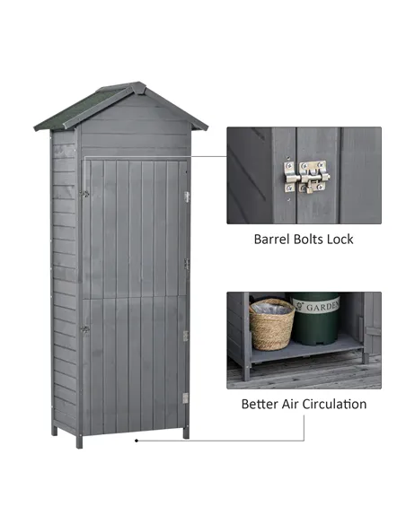 Outsunny Wooden Garden Storage Shed Utility Gardener Cabinet w/ 3 Shelves, Tilted-felt Roof and Two Lockable Doors, 79cm x 49cm 