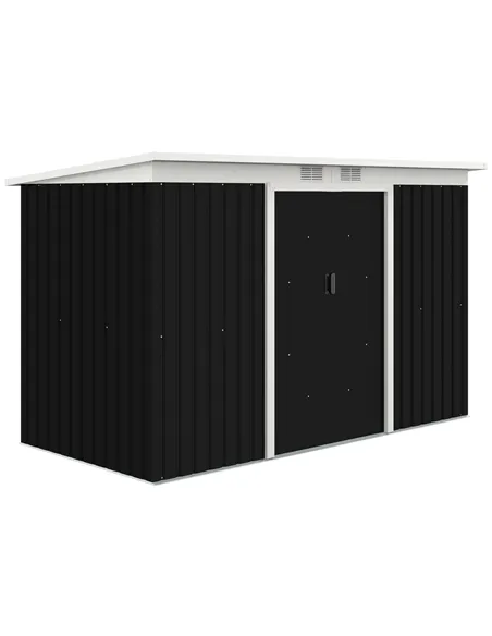 Outsunny 9ft x 4ft Metal Garden Shed, Outdoor Tool House with Foundation Kit, Ventilations and Double Doors, Dark Grey