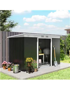 Outsunny 9ft x 4ft Metal Garden Shed, Outdoor Tool House with Foundation Kit, Ventilations and Double Doors, Dark Grey 2