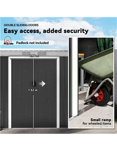 Outsunny 9ft x 4ft Metal Garden Shed, Outdoor Tool House with Foundation Kit, Ventilations and Double Doors, Dark Grey