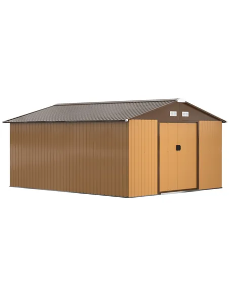 Outsunny 13 x 11ft Metal Garden Shed, Outdoor Storage Tool House with Ventilation Slots, Foundation Kit and Lockable Double Door