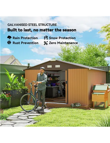 Outsunny 13 x 11ft Metal Garden Shed, Outdoor Storage Tool House with Ventilation Slots, Foundation Kit and Lockable Double Door