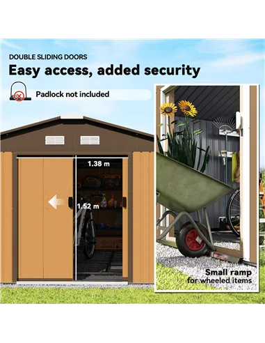 Outsunny 13 x 11ft Metal Garden Shed, Outdoor Storage Tool House with Ventilation Slots, Foundation Kit and Lockable Double Door