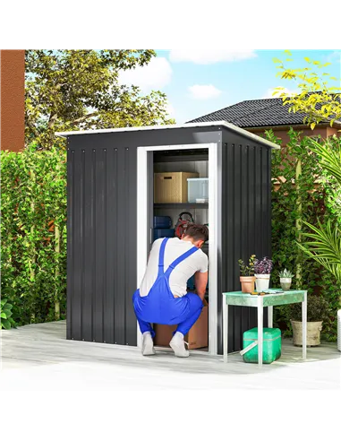 Outsunny 5 x 3ft Garden Storage Shed with Sliding Door and Sloped Roof Outdoor Equipment Tool, Black