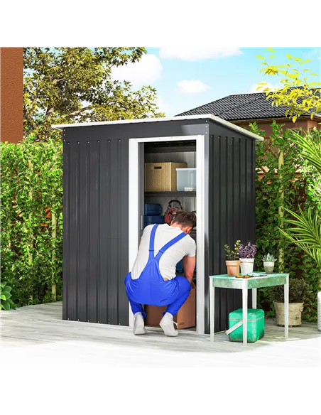 Outsunny 5 x 3ft Garden Storage Shed with Sliding Door and Sloped Roof Outdoor Equipment Tool, Black