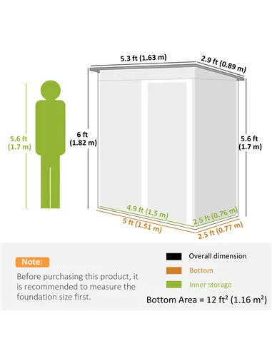 Outsunny 5 x 3ft Garden Storage Shed with Sliding Door and Sloped Roof Outdoor Equipment Tool, Black