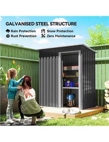 Outsunny 5 x 3ft Garden Storage Shed with Sliding Door and Sloped Roof Outdoor Equipment Tool, Black