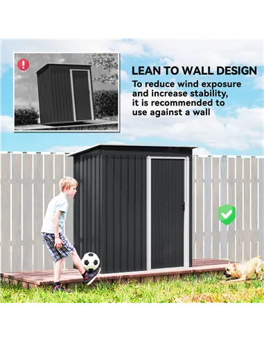 Outsunny 5 x 3ft Garden Storage Shed with Sliding Door and Sloped Roof Outdoor Equipment Tool, Black