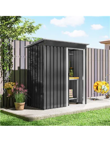 Outsunny 5 x 3ft Garden Storage Shed with Sliding Door and Sloped Roof Outdoor Equipment Tool, Black