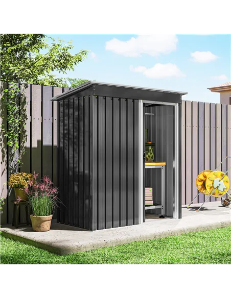 Outsunny 5 x 3ft Garden Storage Shed with Sliding Door and Sloped Roof Outdoor Equipment Tool, Black