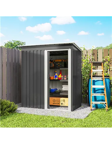 Outsunny 5 x 3ft Garden Storage Shed with Sliding Door and Sloped Roof Outdoor Equipment Tool, Black