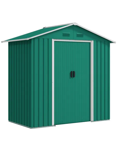 Outsunny 6.5ft x 3.5ft Metal Garden Storage Shed for Outdoor Tool Storage with Double Sliding Doors and 4 Vents, Green