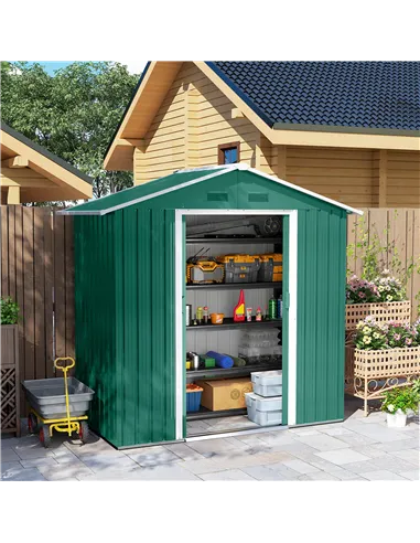 Outsunny 6.5ft x 3.5ft Metal Garden Storage Shed for Outdoor Tool Storage with Double Sliding Doors and 4 Vents, Green