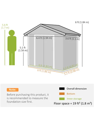 Outsunny 6.5ft x 3.5ft Metal Garden Storage Shed for Outdoor Tool Storage with Double Sliding Doors and 4 Vents, Green