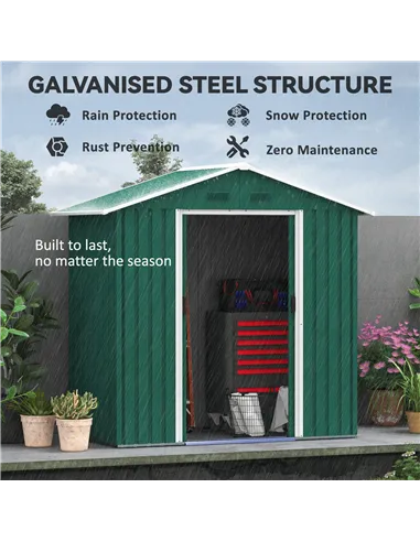 Outsunny 6.5ft x 3.5ft Metal Garden Storage Shed for Outdoor Tool Storage with Double Sliding Doors and 4 Vents, Green