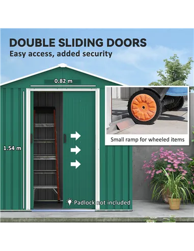 Outsunny 6.5ft x 3.5ft Metal Garden Storage Shed for Outdoor Tool Storage with Double Sliding Doors and 4 Vents, Green