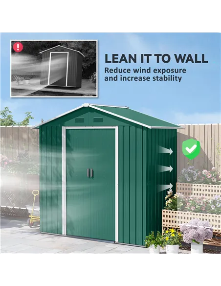Outsunny 6.5ft x 3.5ft Metal Garden Storage Shed for Outdoor Tool Storage with Double Sliding Doors and 4 Vents, Green