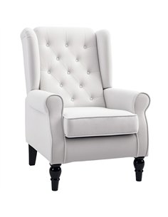 HOMCOM Wingback Accent Chair, Retro Upholstered Button Tufted Occasional Chair for Living Room and Bedroom, Cream White