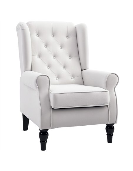 HOMCOM Wingback Accent Chair, Retro Upholstered Button Tufted Occasional Chair for Living Room and Bedroom, Cream White