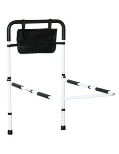 HOMCOM Safety Bed Rail, Height Adjustable Bed Assist Rail with Storage Pocket, Grab Bar for Disabled and Senior, White