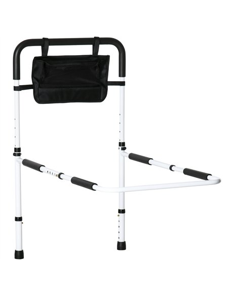 HOMCOM Safety Bed Rail, Height Adjustable Bed Assist Rail with Storage Pocket, Grab Bar for Disabled and Senior, White