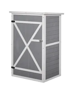 Outsunny Wooden Small Shed, Garden Storage Shed with Shelves and Bolt Latch, 75L x 56W x115H cm, Grey