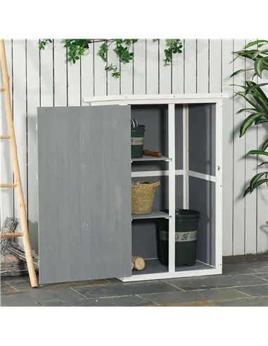 Outsunny Wooden Small Shed, Garden Storage Shed with Shelves and Bolt Latch, 75L x 56W x115H cm, Grey