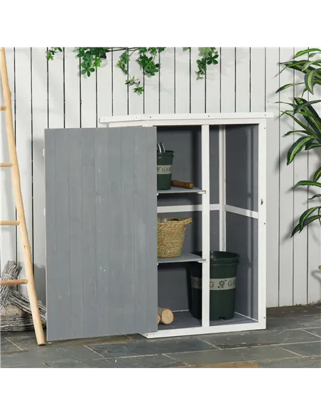 Outsunny Wooden Small Shed, Garden Storage Shed with Shelves and Bolt Latch, 75L x 56W x115H cm, Grey