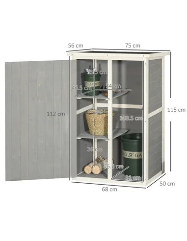 Outsunny Wooden Small Shed, Garden Storage Shed with Shelves and Bolt Latch, 75L x 56W x115H cm, Grey