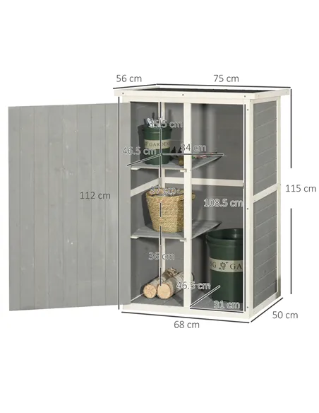 Outsunny Wooden Small Shed, Garden Storage Shed with Shelves and Bolt Latch, 75L x 56W x115H cm, Grey