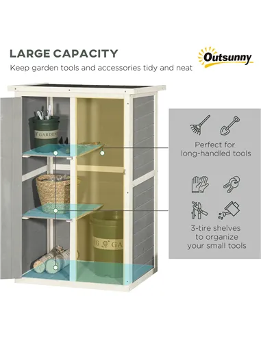 Outsunny Wooden Small Shed, Garden Storage Shed with Shelves and Bolt Latch, 75L x 56W x115H cm, Grey