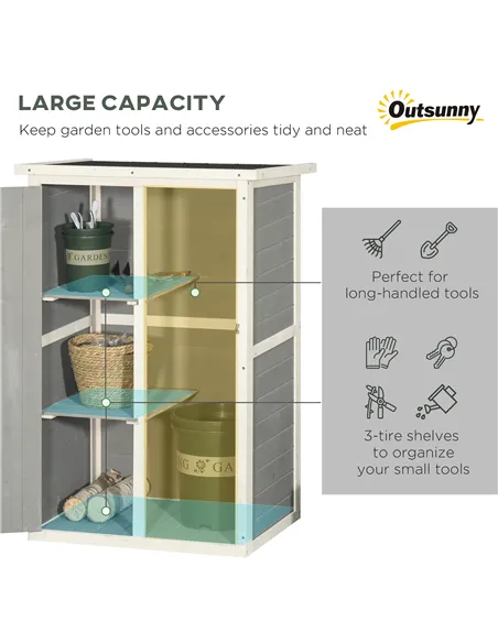 Outsunny Wooden Small Shed, Garden Storage Shed with Shelves and Bolt Latch, 75L x 56W x115H cm, Grey