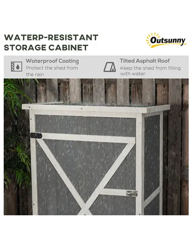 Outsunny Wooden Small Shed, Garden Storage Shed with Shelves and Bolt Latch, 75L x 56W x115H cm, Grey