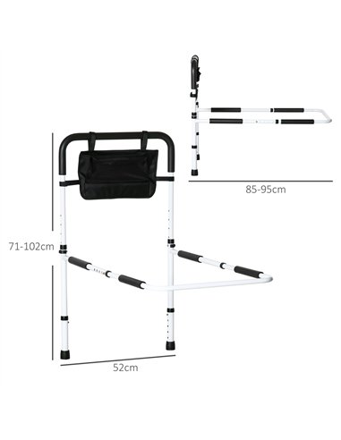 HOMCOM Safety Bed Rail, Height Adjustable Bed Assist Rail with Storage Pocket, Grab Bar for Disabled and Senior, White