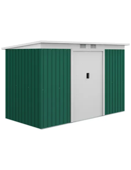 Outsunny 9ft x 4ft Metal Garden Shed, Outdoor Tool House with Foundation Kit, Ventilations and Double Doors, Deep Green