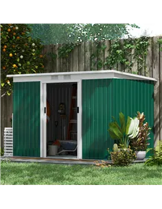 Outsunny 9ft x 4ft Metal Garden Shed, Outdoor Tool House with Foundation Kit, Ventilations and Double Doors, Deep Green 2