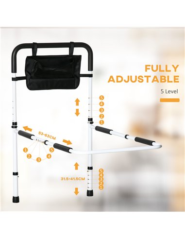 HOMCOM Safety Bed Rail, Height Adjustable Bed Assist Rail with Storage Pocket, Grab Bar for Disabled and Senior, White