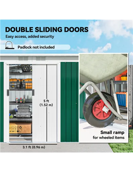 Outsunny 9ft x 4ft Metal Garden Shed, Outdoor Tool House with Foundation Kit, Ventilations and Double Doors, Deep Green
