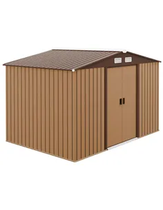 Outsunny 9 x 6ft Metal Garden Shed, Outdoor Storage Tool House with Ventilation Slots, Foundation Kit and Lockable Double Doors,
