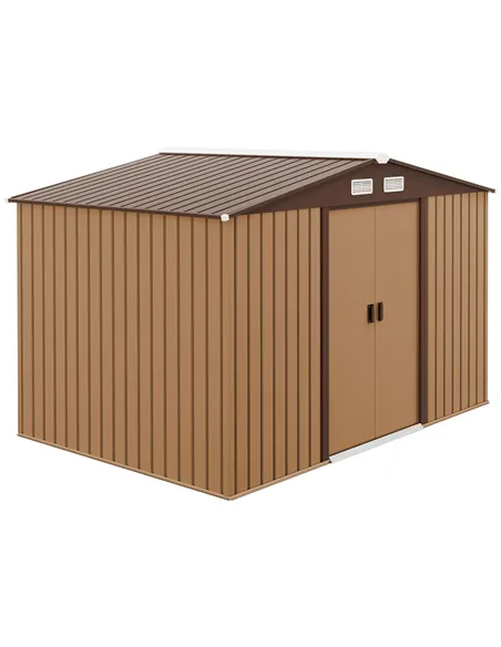 Outsunny 9 x 6ft Metal Garden Shed, Outdoor Storage Tool House with Ventilation Slots, Foundation Kit and Lockable Double Doors,