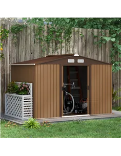 Outsunny 9 x 6ft Metal Garden Shed, Outdoor Storage Tool House with Ventilation Slots, Foundation Kit and Lockable Double Doors, 2