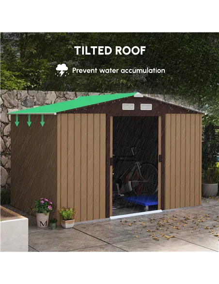 Outsunny 9 x 6ft Metal Garden Shed, Outdoor Storage Tool House with Ventilation Slots, Foundation Kit and Lockable Double Doors,