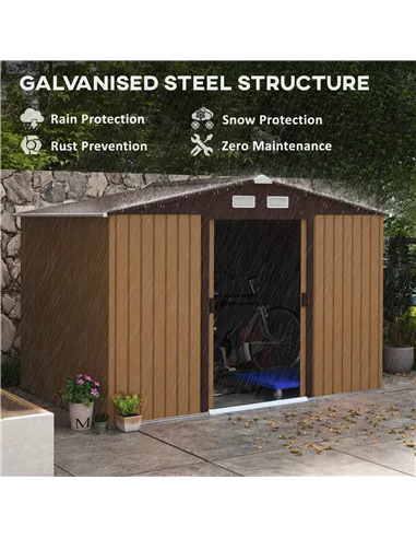Outsunny 9 x 6ft Metal Garden Shed, Outdoor Storage Tool House with Ventilation Slots, Foundation Kit and Lockable Double Doors,