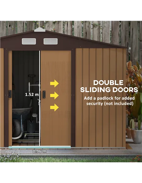 Outsunny 9 x 6ft Metal Garden Shed, Outdoor Storage Tool House with Ventilation Slots, Foundation Kit and Lockable Double Doors,