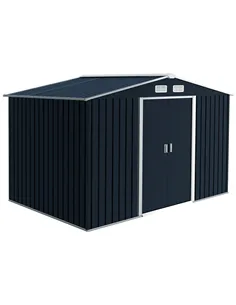 Outsunny 9 x 6ft Metal Bicycle Shed, Outdoor Storage Tool House with Ventilation Slots, Foundation Kit and Lockable Double Doors