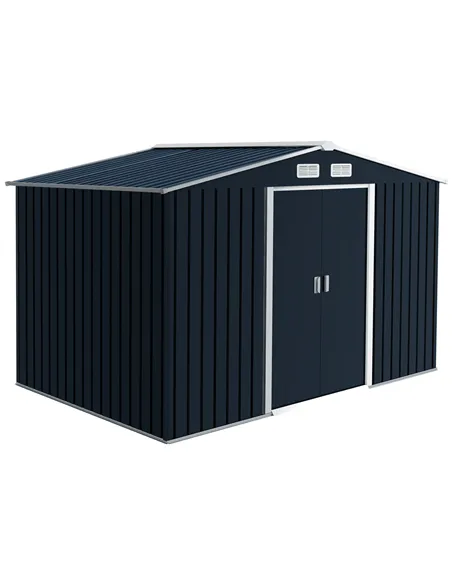 Outsunny 9 x 6ft Metal Bicycle Shed, Outdoor Storage Tool House with Ventilation Slots, Foundation Kit and Lockable Double Doors